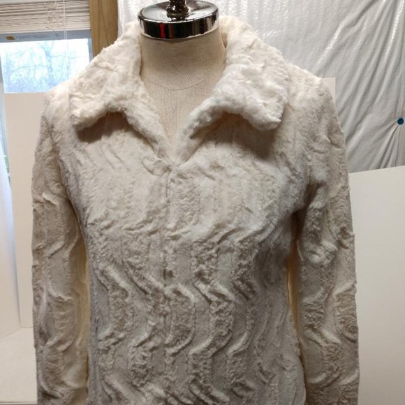 Laura Ashley White Faux White Fur Jacket - Small - Picture 1 of 10